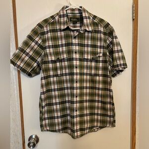 Eddie Bauer Men's Olive Plaid Button Down Shirt